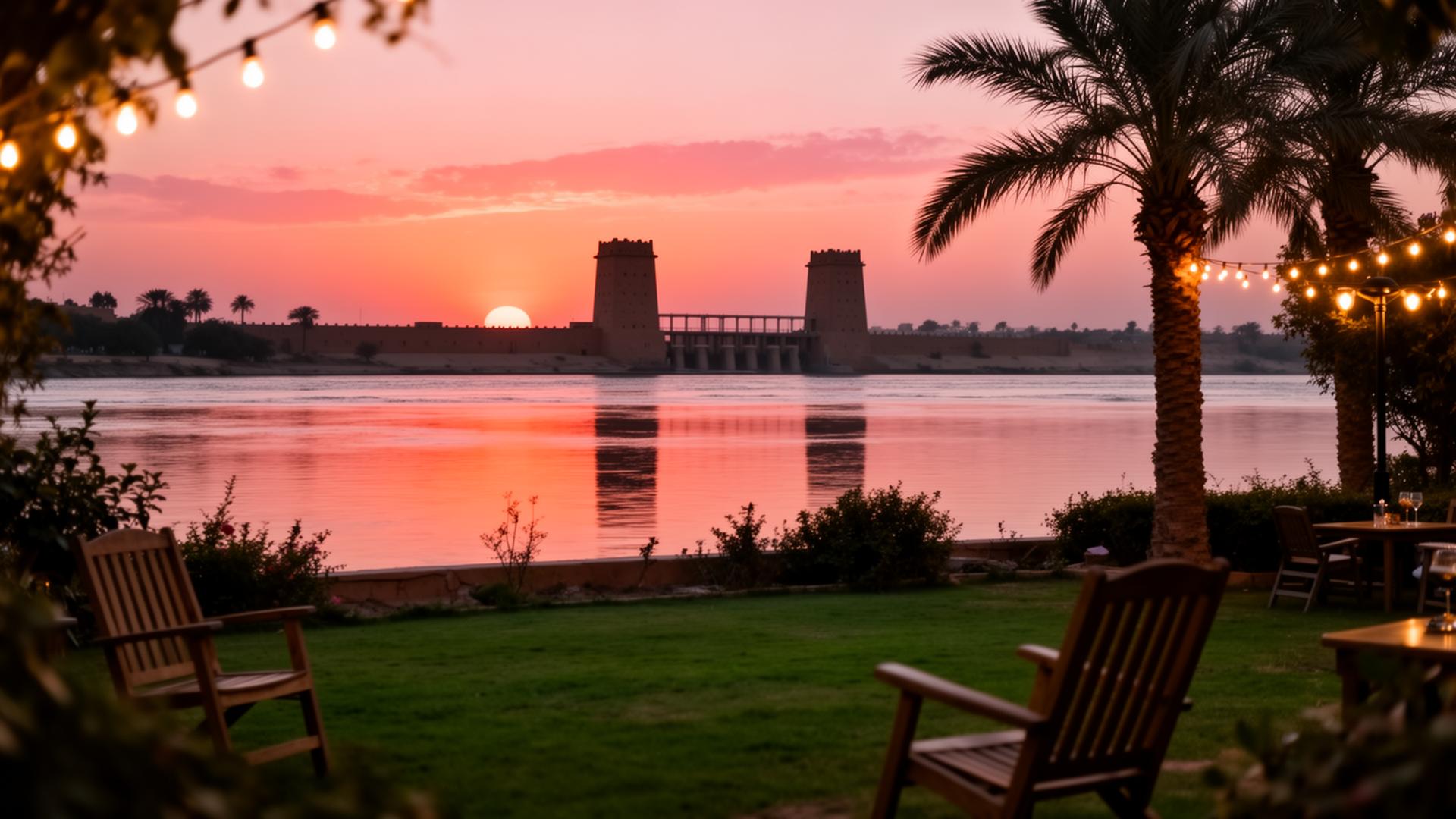غروب الشمس خلف القناطر الخيرية من الكافيه